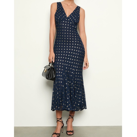 Ciao Lucia Navy Blue Midi Metallic Dress Medium - Picture 1 of 16